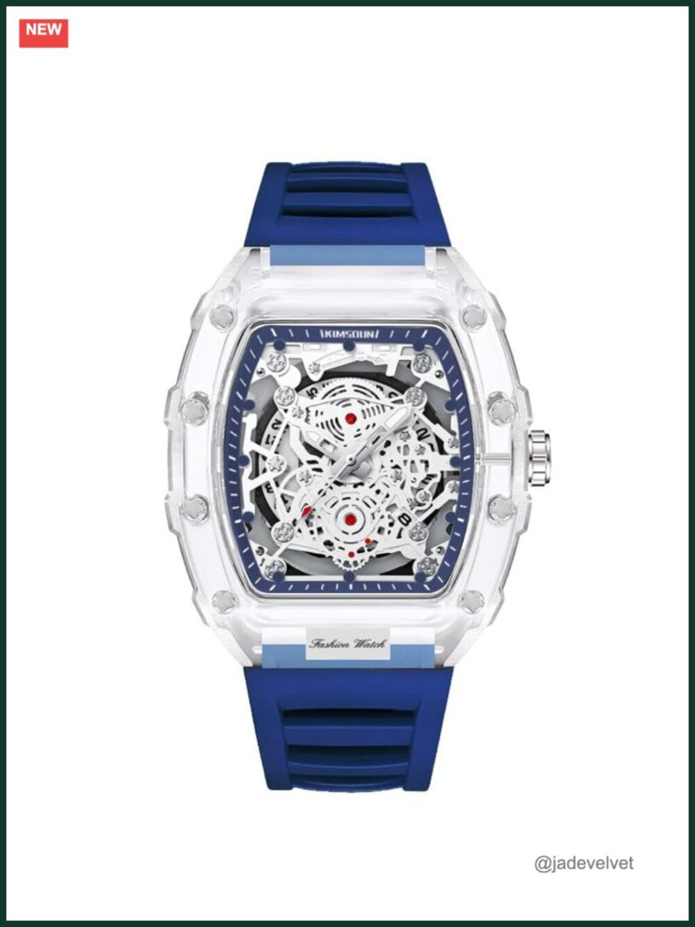 Men's Fashion Chronograph Watch Big Dial Hollowed Transparent Silicone Strap